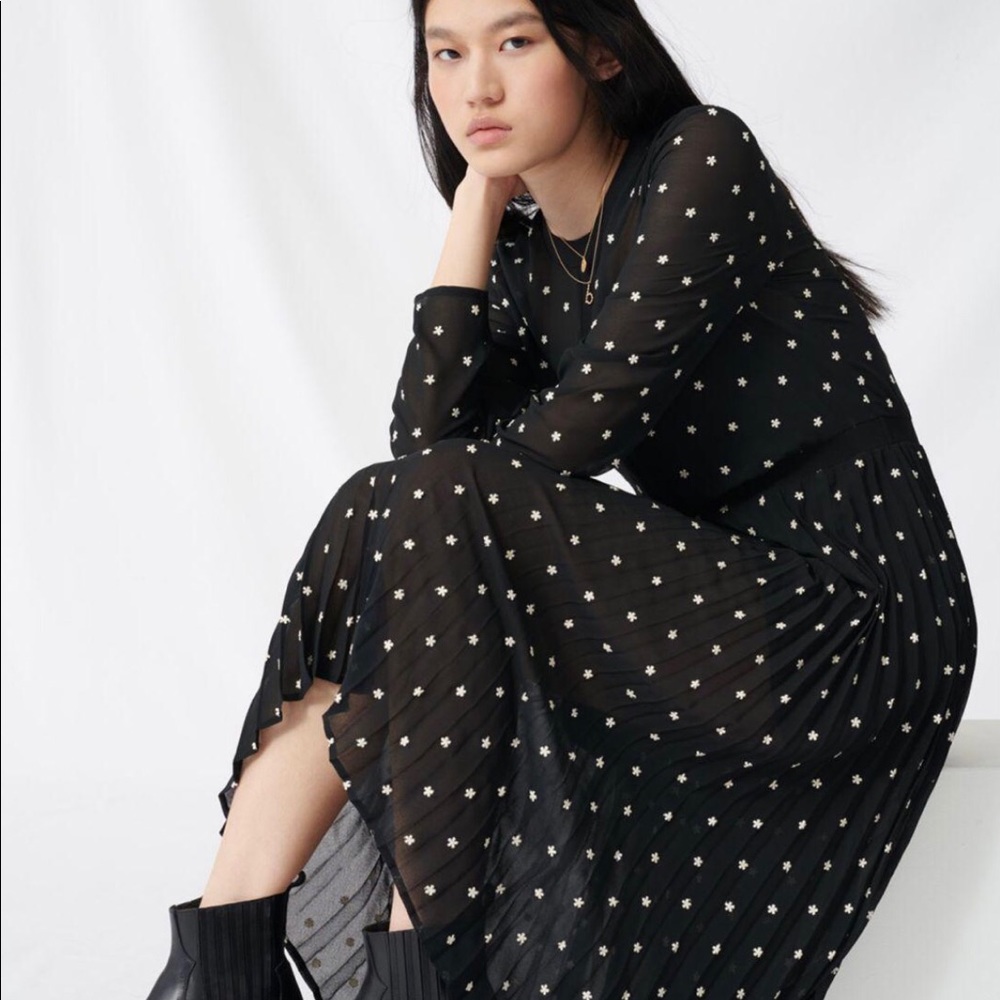 Maje Rivoli Embroidered Midi Asymmetrical Dress